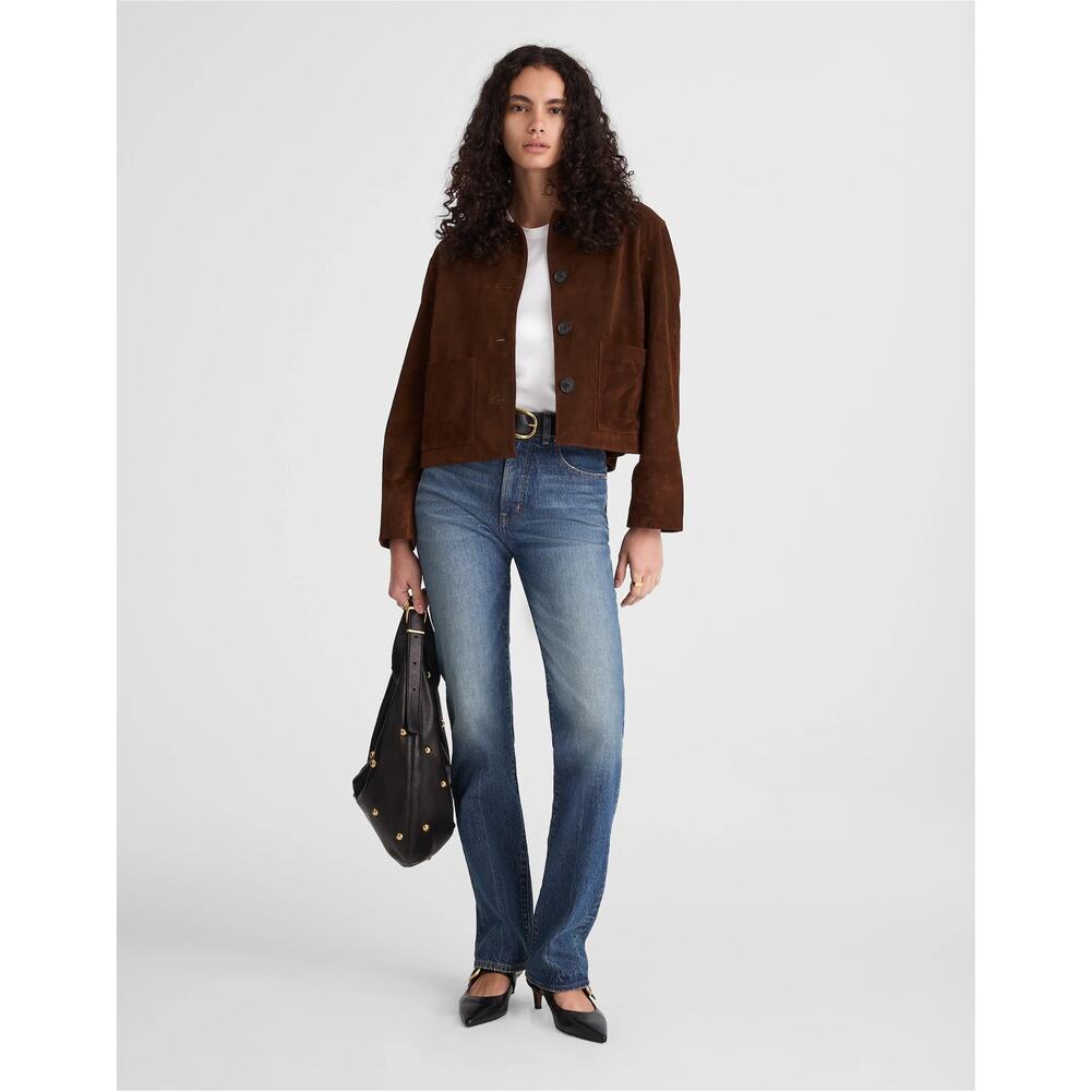Madewell Suede Boxy-Crop Jacket In Dark Roast Suede Size XL NWT - Picture 2 of 12